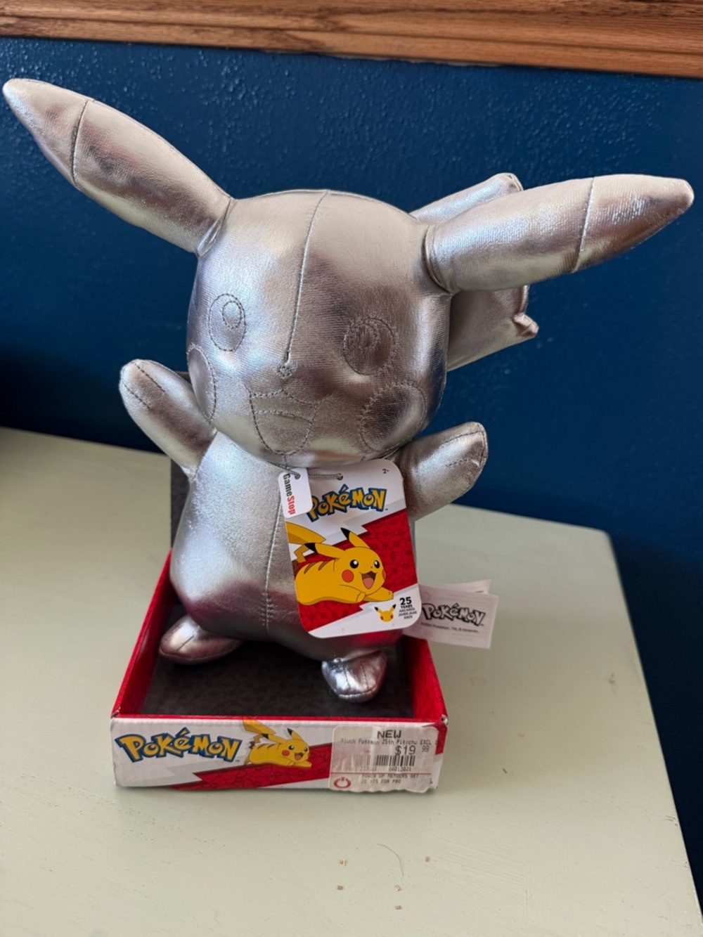 NWT 2021 Game Stop Pokemon Pikachu 25th Anniversary Exclusive Silver Plush